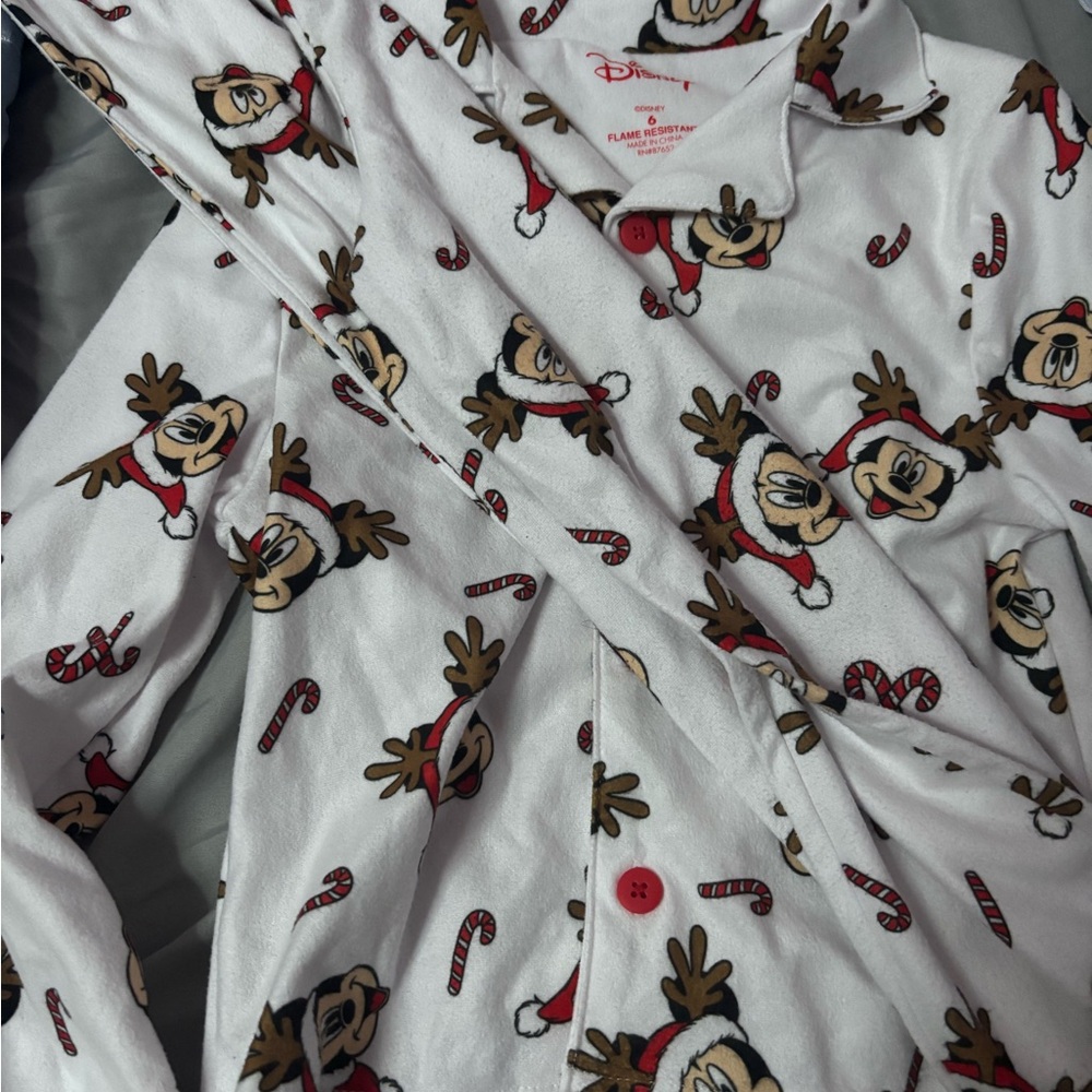 Disney Kids Pajama Set - White with Mickey and Candy Cane Print